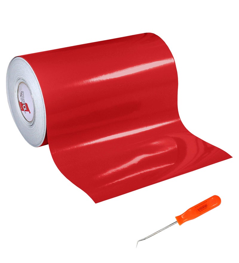 ORACAL 651 Gloss Red Self-Adhesive Craft Vinyl Roll Bundle with Stainless Seel Weeding Tool (2 Items) (12" x 30ft + VViViD Weeder)
